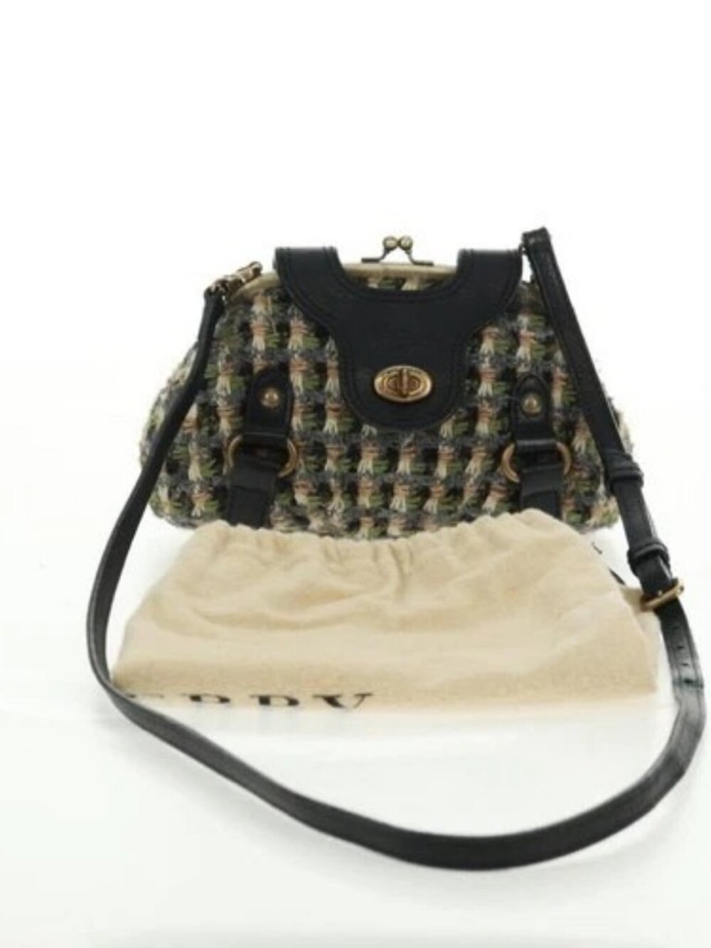 BURBERRY Blue Label Shoulder Bag Tweed Green Auth 168031V - Picture 10 of 16